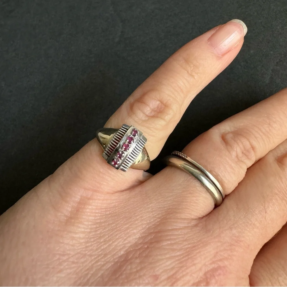 Vintage 14k White Gold Ruby Ring‎ Art Deco MCM Real Gold Size 5